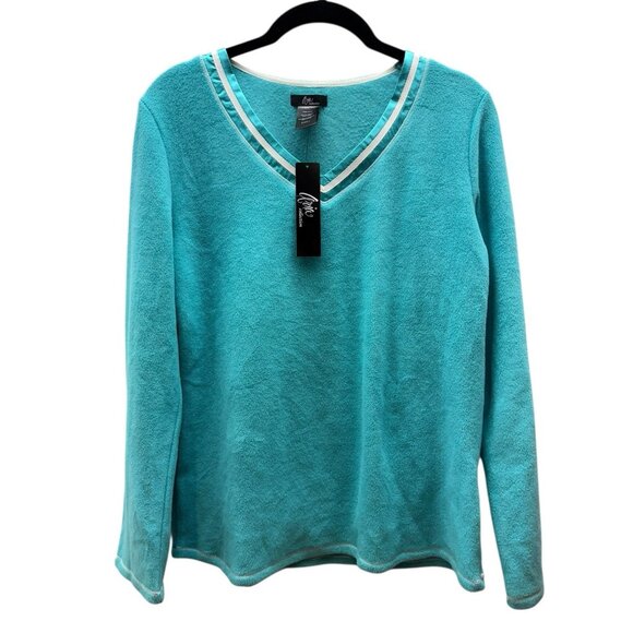 Aria Teal Paisley V-Neck Woman's Polyester Blend Pajama Pullover Top Size Small - Picture 1 of 5